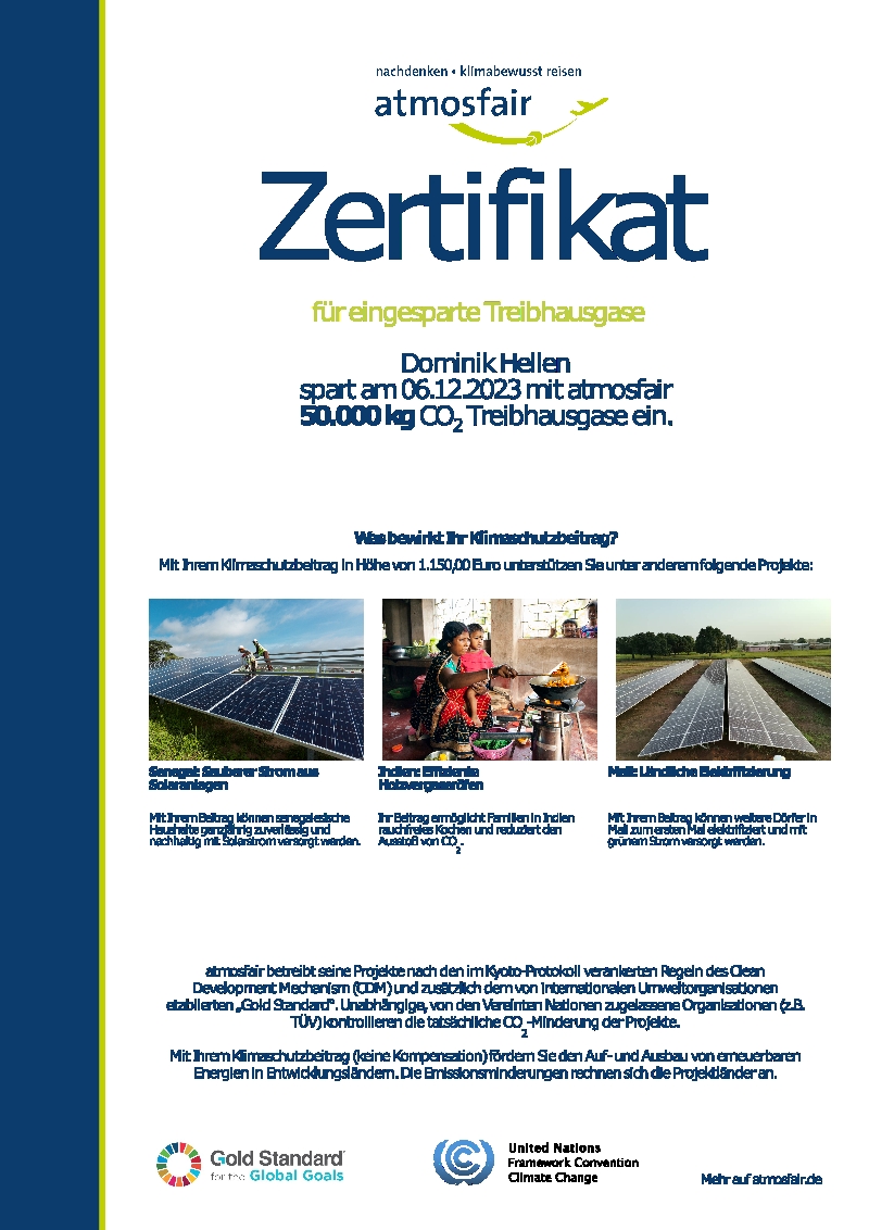 certificate donation CO2 atmosfair