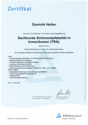 Zertifikat Sachkunde Schimmel